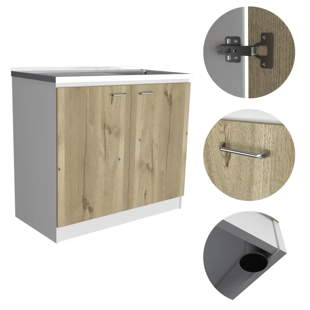 White And Light Oak Rectangle 2 Door Functionality Sink And Cabinet Beige Bathroom Vanity furniture max