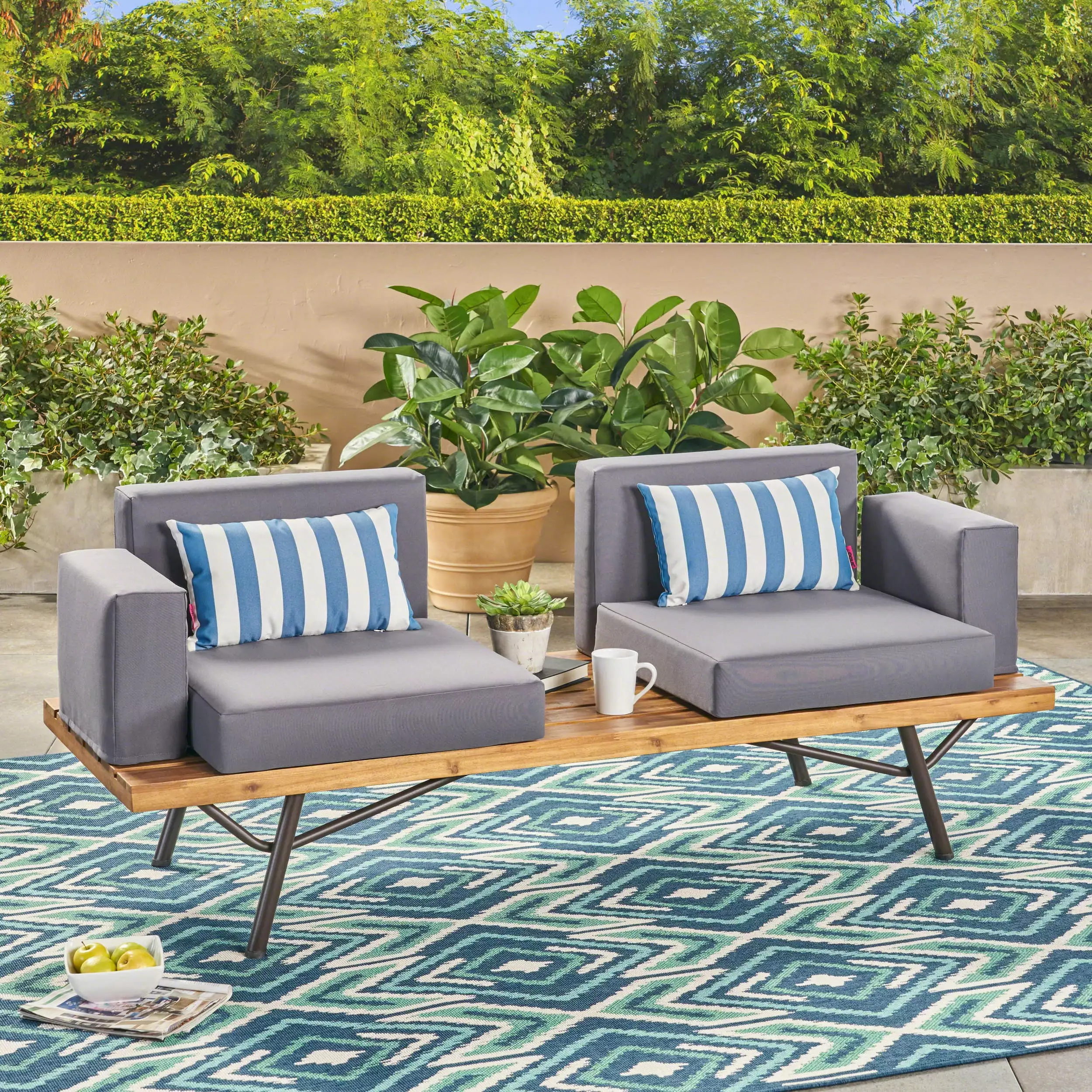 CoSoTower Acacia Wood 2 Seater Sofa Extra Plush Cushions - Comfortable Living Room Furniture