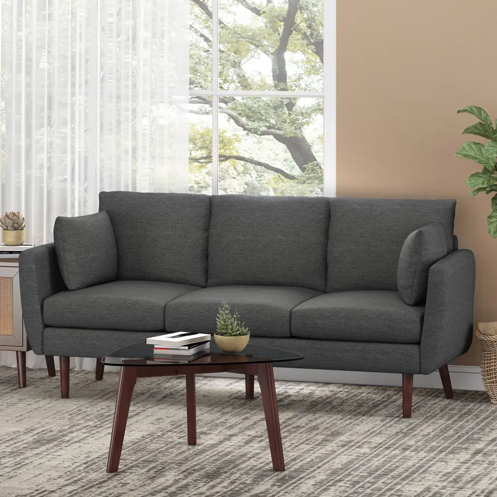 3 Seater Sofa Charcoal Wood Fabric 3 Seat Couch Living Room nh-comfortcove