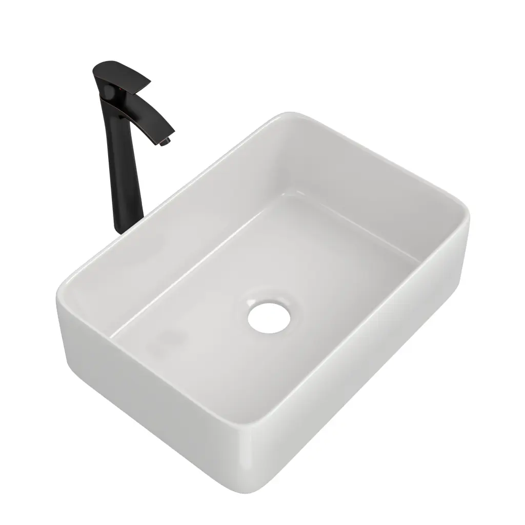 19x15 Inch Rectangle Bathroom Sink and Faucet Combo Modern Above Counter White Porcelain lordear