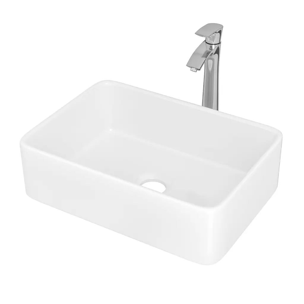 19x15 Inch Rectangle Bathroom Sink And Faucet Combo Modern Above Counter White Porcelain lordear