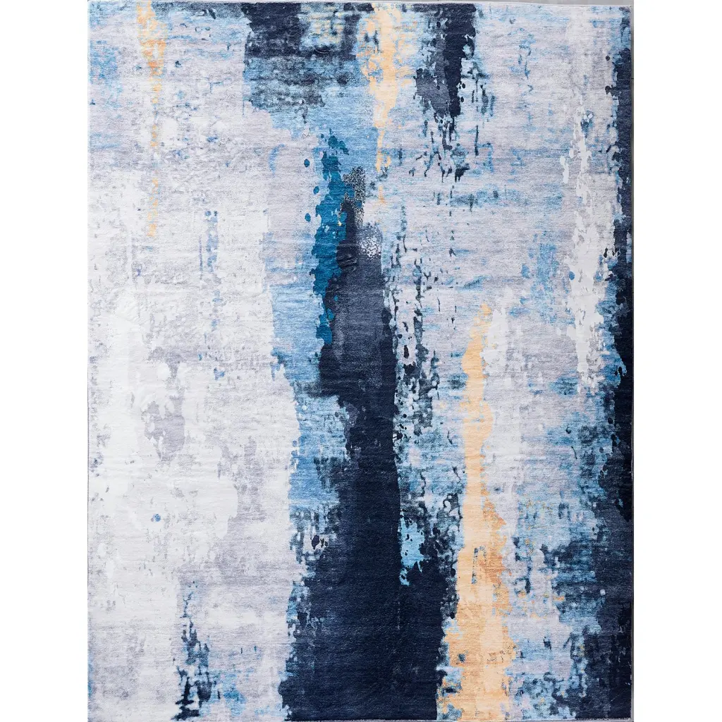 Zara Gatherion Abstract Design Gray Blue Yellow Machine Washable Super Soft Rug furnings