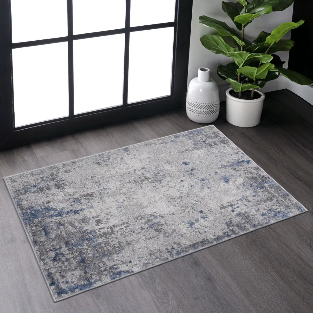 Naar Marfi 2x3 Silver Blue Abstract Non Shedding Living Room Rug naar rug