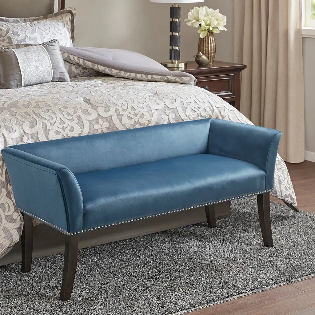 Accent Bench Blue Polyester Upholstered Seat Living Room Bedroom jla