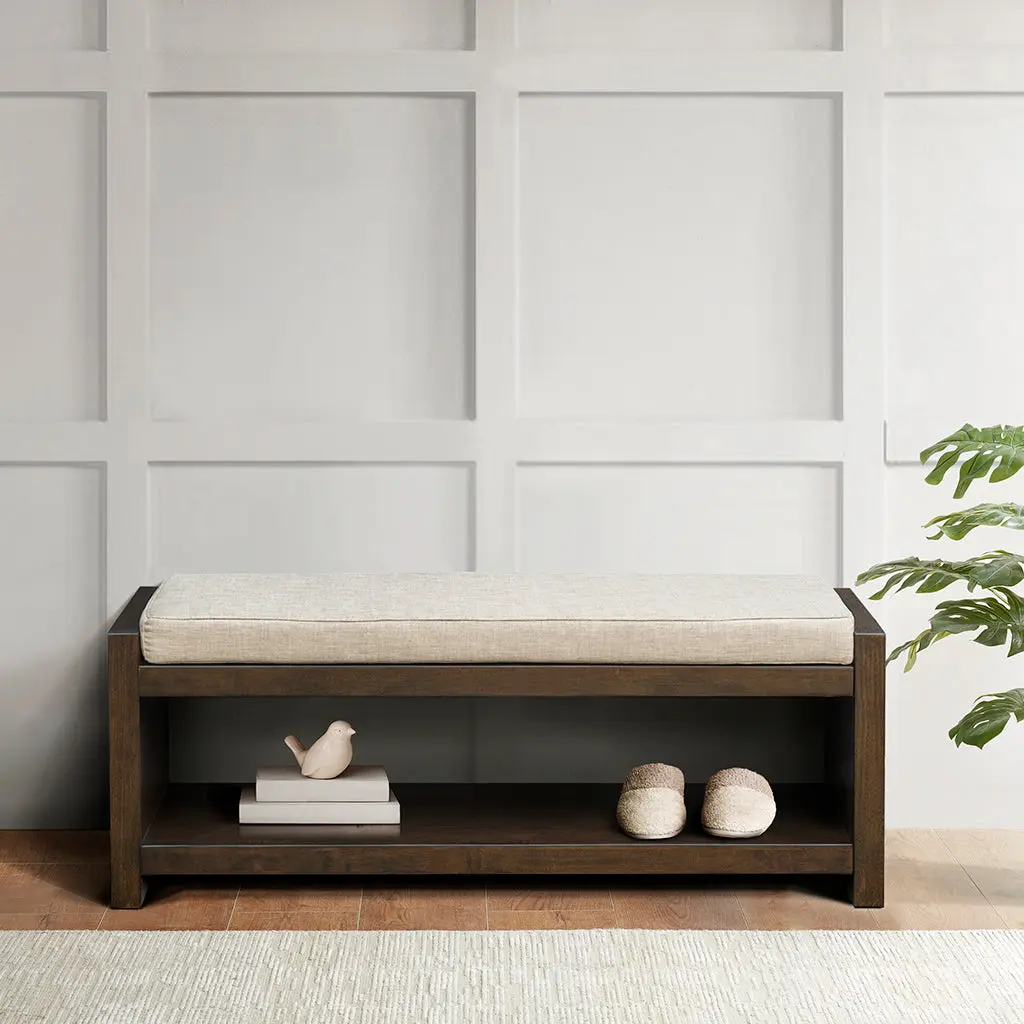 Accent Bench Lower Shelf Brown Polyester Living Room Furniture jla