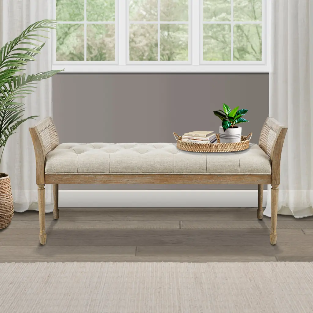 Accent Bench Natural Polyester Upholstered Storage Seat jla
