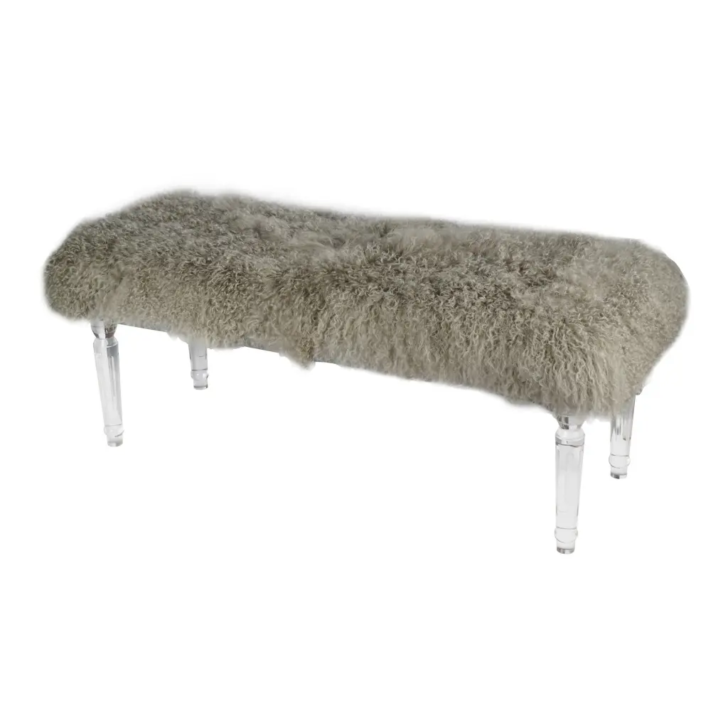 49 Inch Accent Bench Faux Fur Seat Clear Acrylic Legs Smooth Rich Brown royal hampton