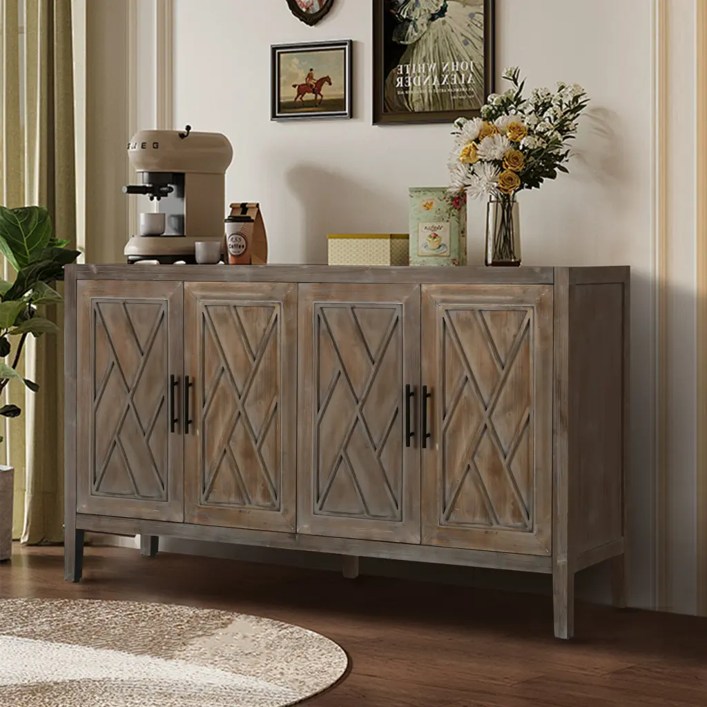 60 Inches Modern Farmhouse Accent Cabinet 4 Doors Adjustable Shelves rnb