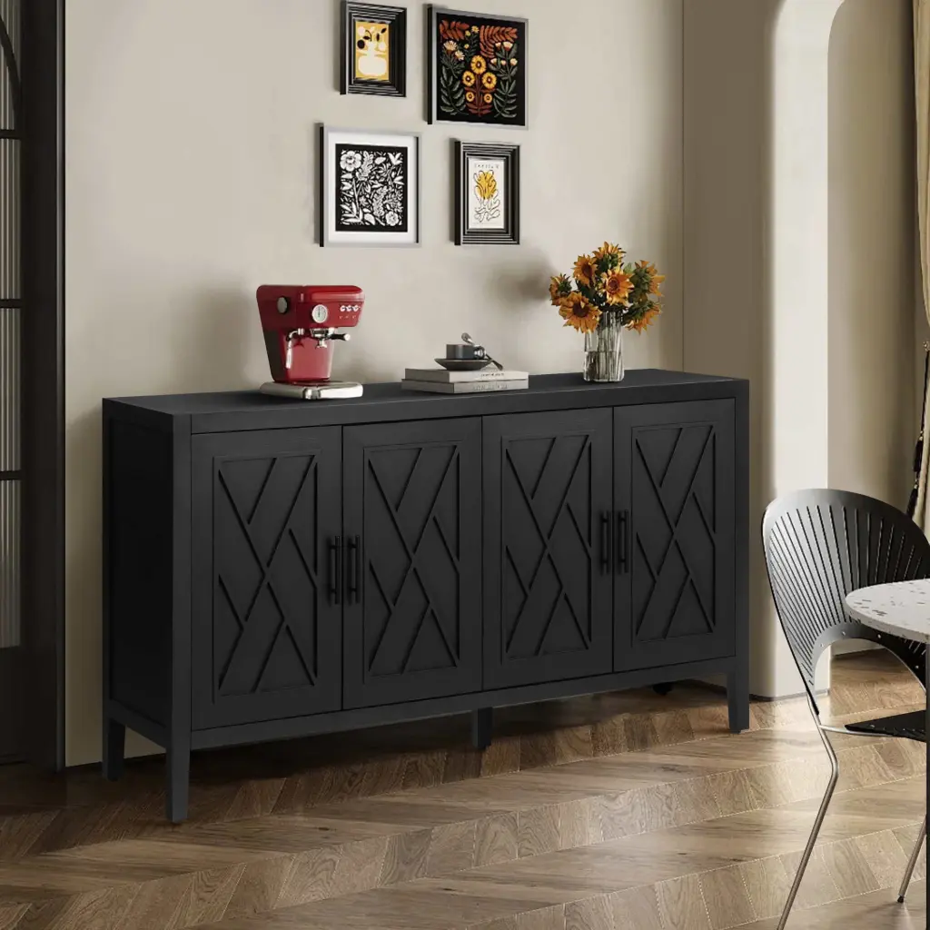 60 Inches Modern Farmhouse Accent Cabinet 4 Doors And Adjustable Shelves rnb
