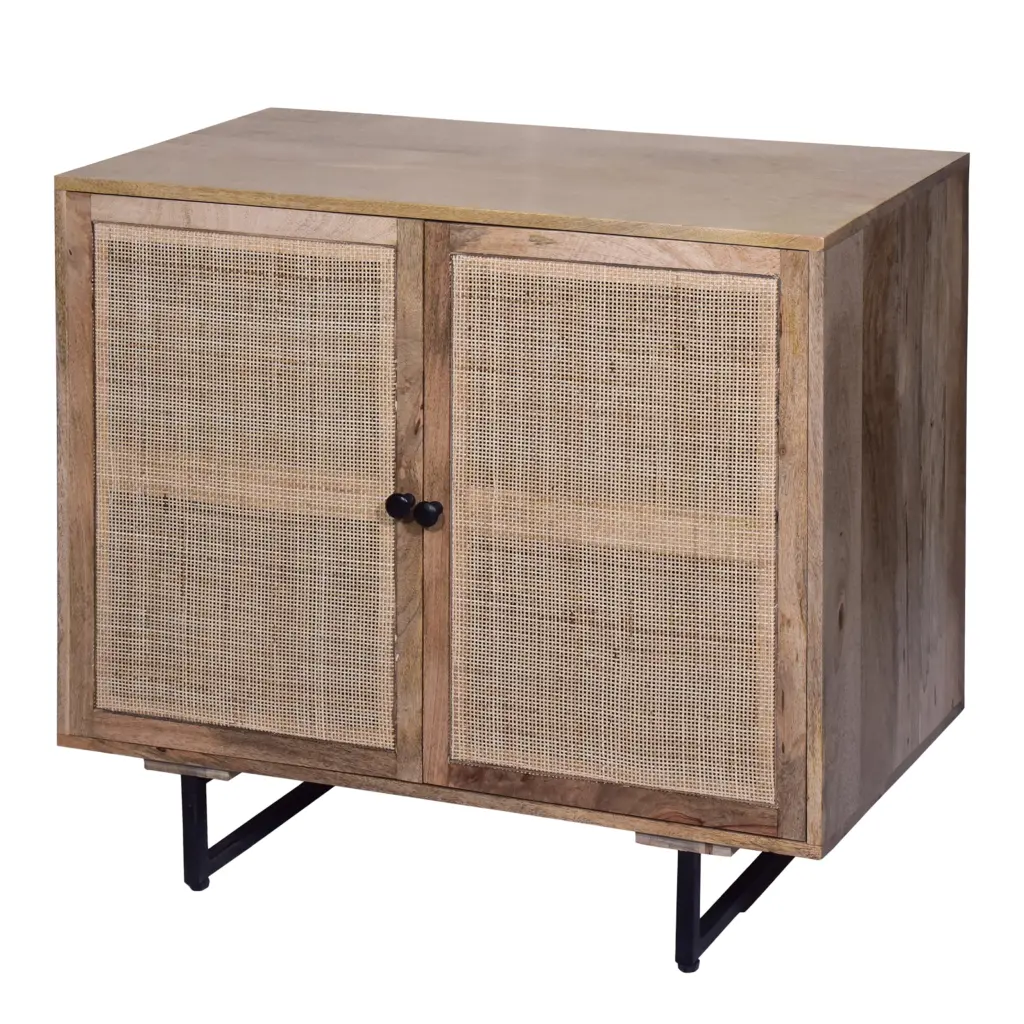 35 Inch Artisan-made Accent Cabinet 2 Mesh Rattan Doors Black Iron Frame royal hampton