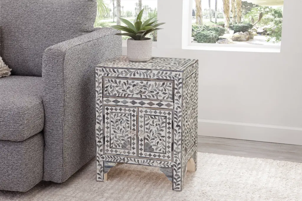Fowler Accent Cabinet Pearl Silver Silver White Wood Storage steve silver furniture