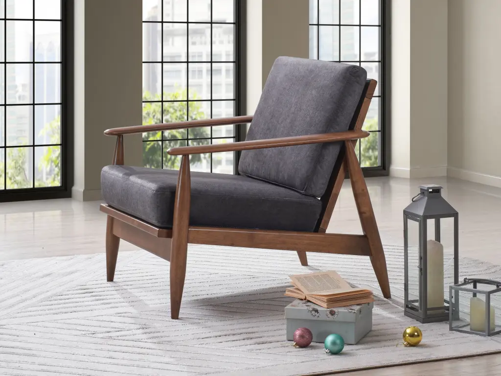 Alisa Accent Chair Charcoal Fabric Brown Finish Modern Living Room Chair acme onsite store