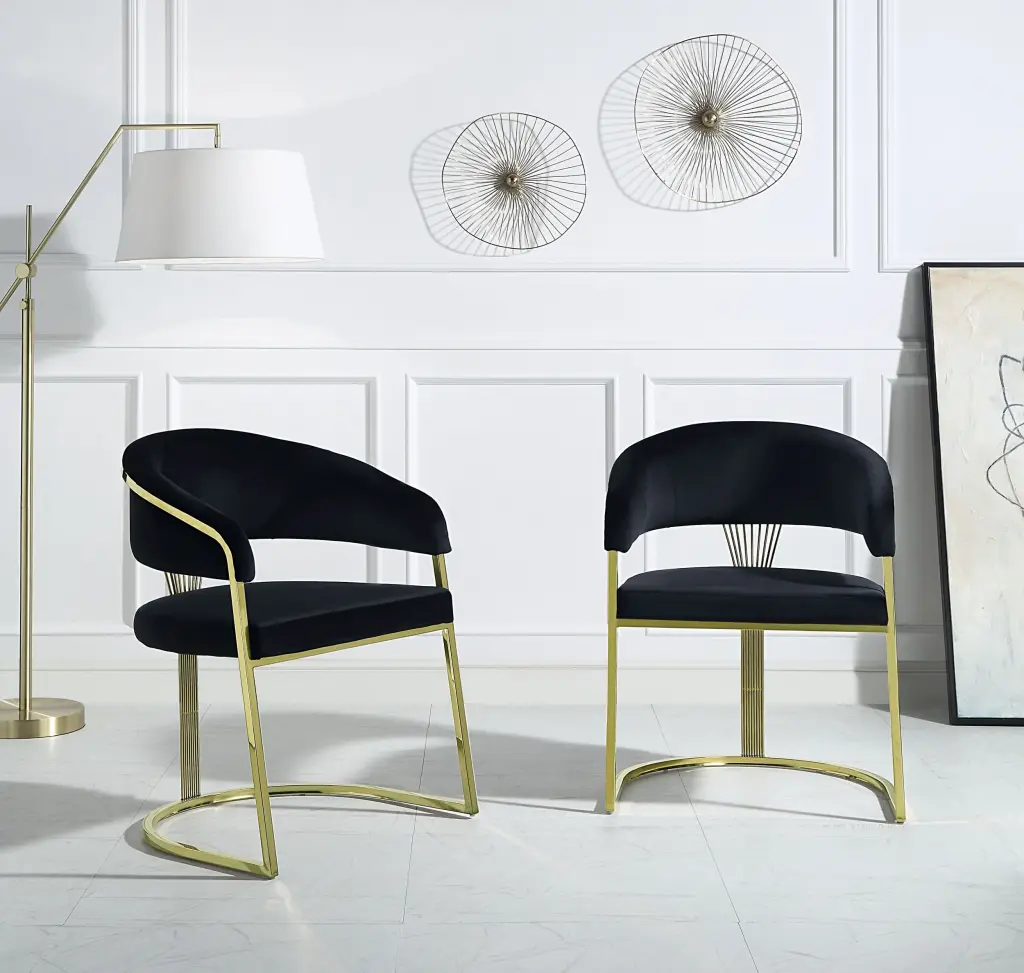 Fallon Side Chair Black Velvet Mirrored Gold Finish Modern Accent Chair DN01954 acme onsite store