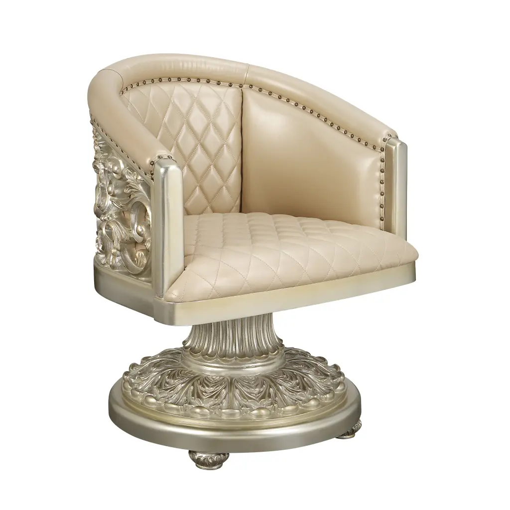 Sorina Arm Chair PU Antique Gold Finish Solid Wood MDF Accent Chair acme onsite store