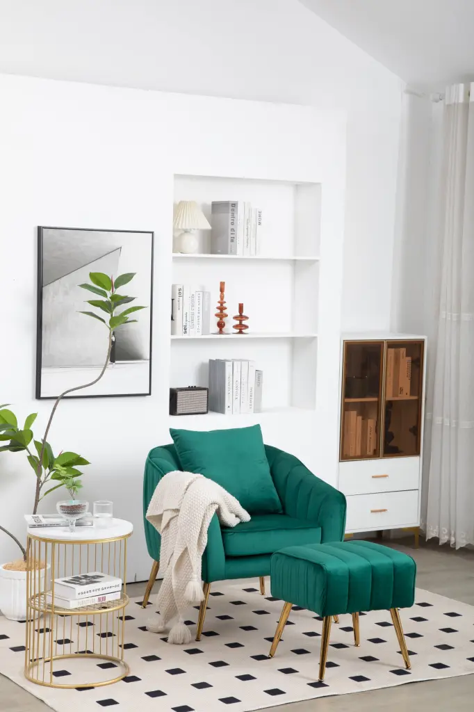 Velvet Accent Chair Ottoman Modern Tufted Barrel Chair Living Room Furniture aoao furniture-w1333