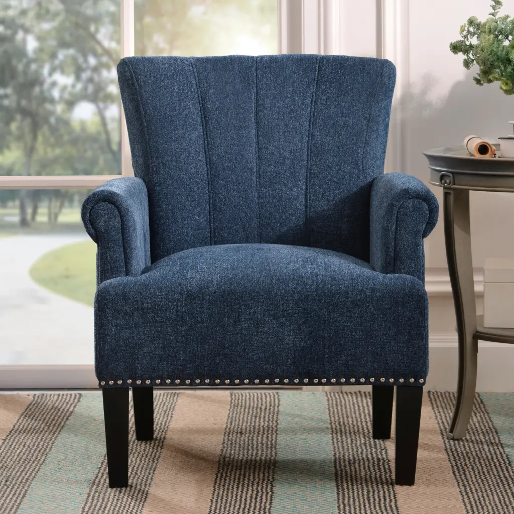 Accent Rivet Tufted Polyester Armchair Navy Blue Living Room bed best