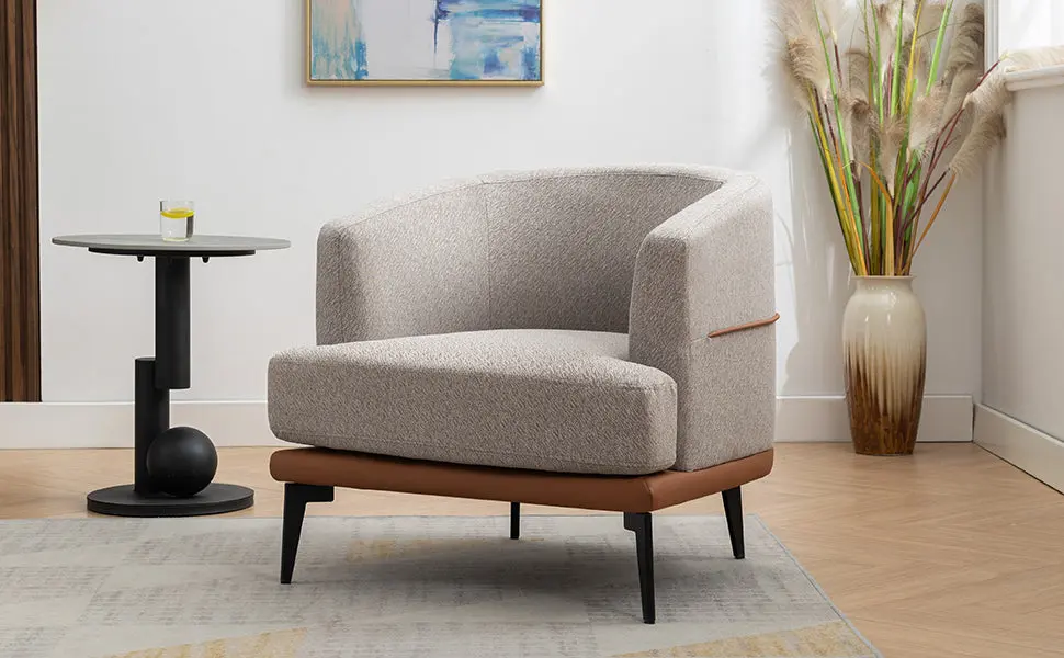 Modern Two Tone Barrel Fabric Chair Upholstered Round Armchair Living Room bed best