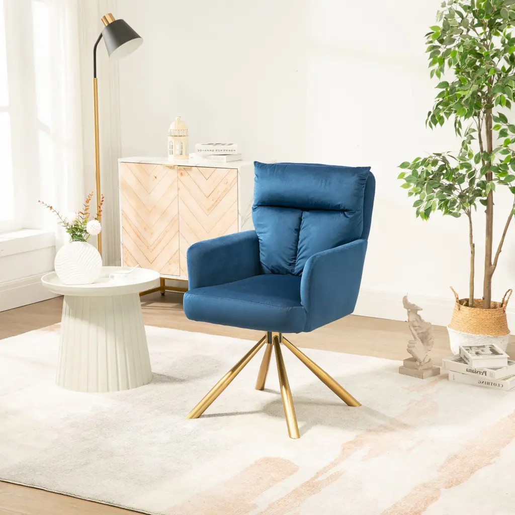 Dark Blue Velvet Contemporary High Back Upholstered Swivel Accent Chair bn smart home w1164