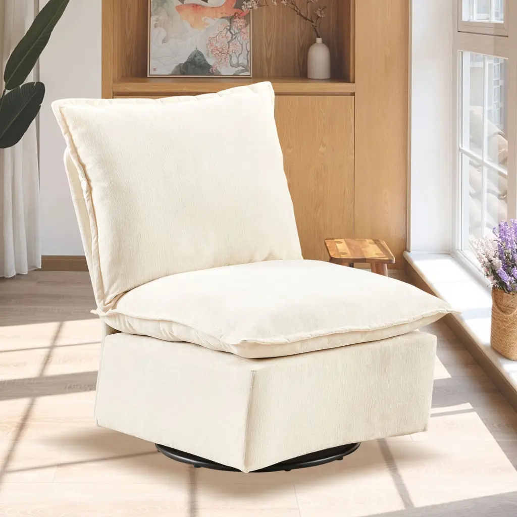 Detachable Off White Chenille 360 Swivel Rocking Rocker Chair bn smart home w1164