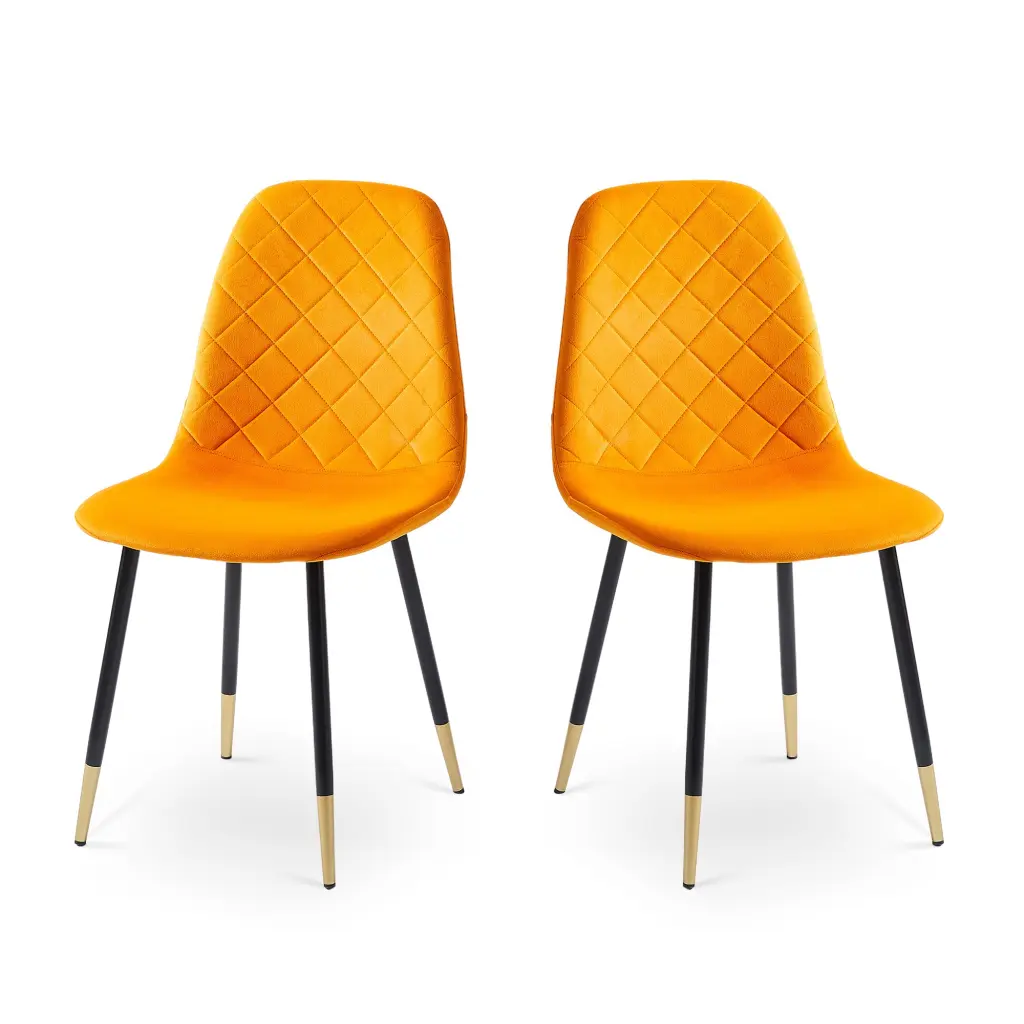 Orange Velvet Tufted Accent Chairs Golden Metal Legs Modern Lounge Chair bn smart home w1164