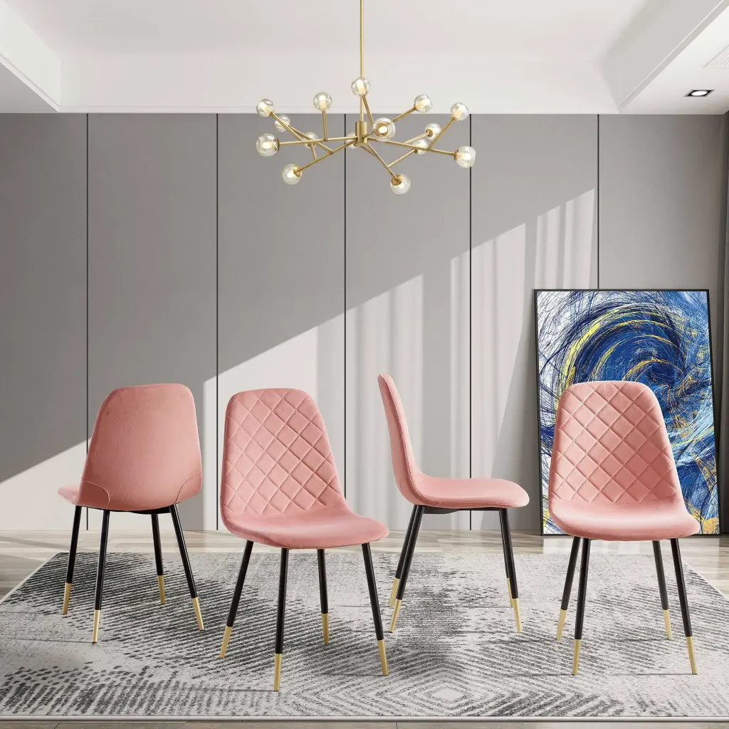 Pink Velvet Tufted Accent Chairs Golden Metal Legs Modern Decor bn smart home w1516