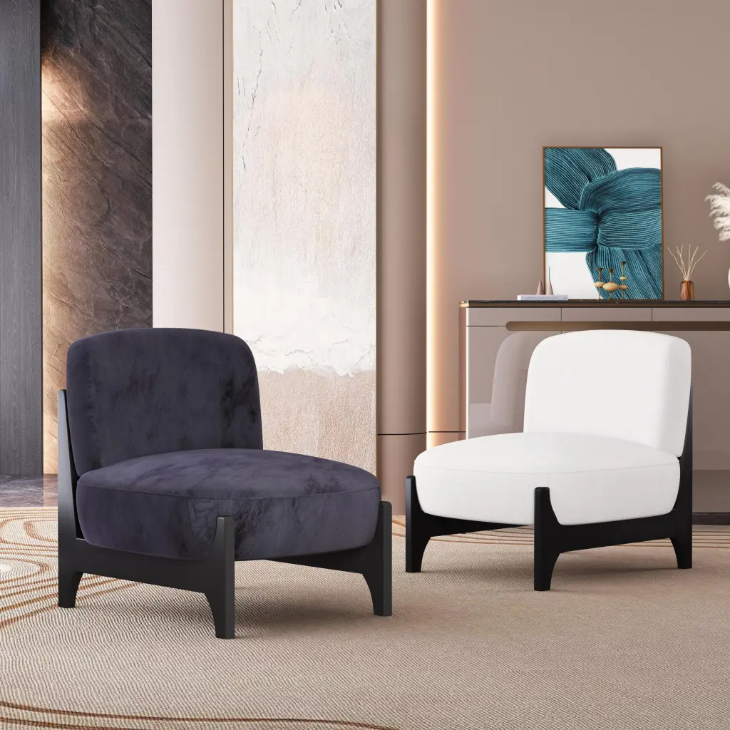 Upholstered Velvet Fabric Mid Century Modern Accent Chair Wood Legs bobby furniture