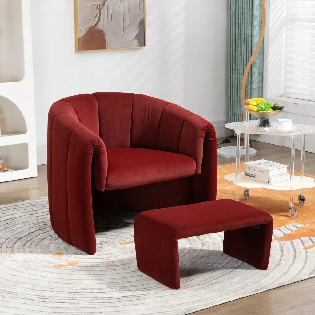 Coolmore Accent Chair Ottoman Mid Century Modern Barrel Chair Upholstered coolmore w-395