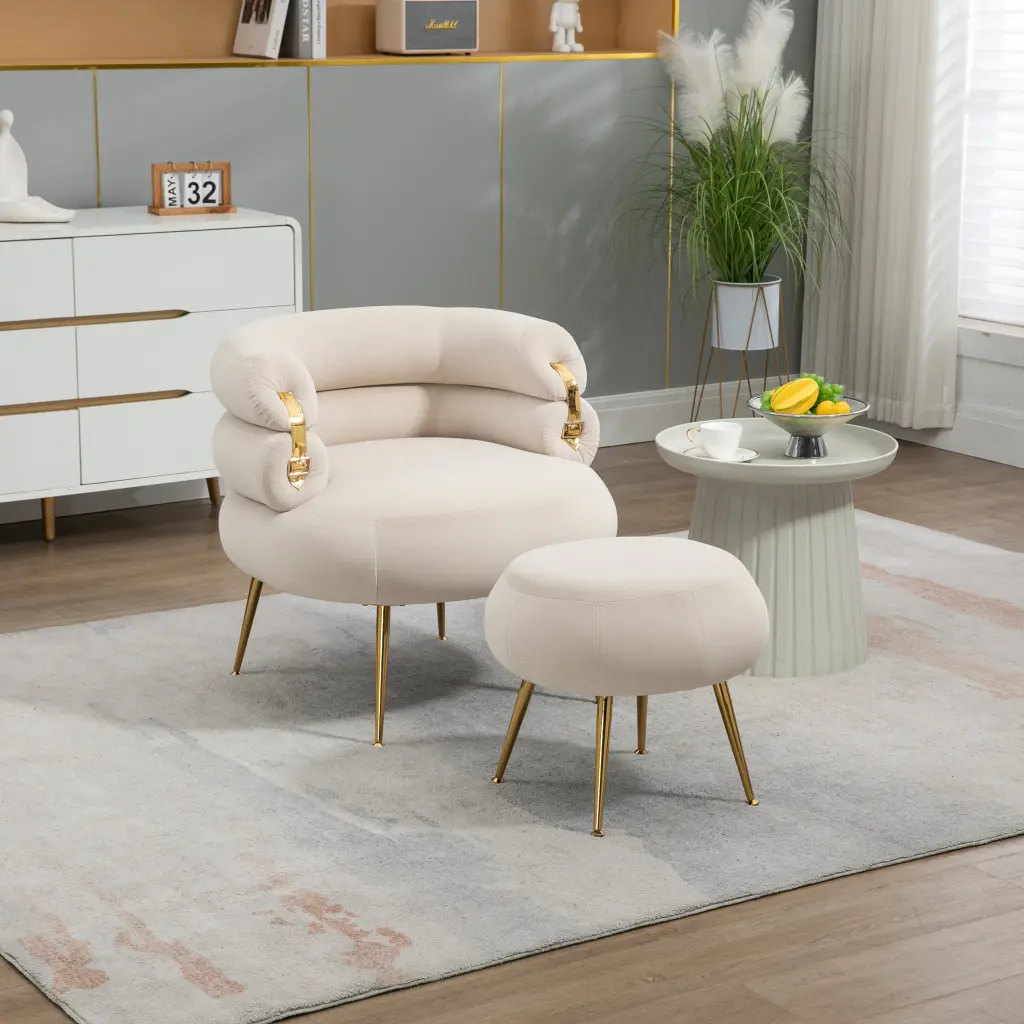 Coolmore Upholstered Velvet Barrel Accent Chair Ottoman Accent Color coolmore w-395