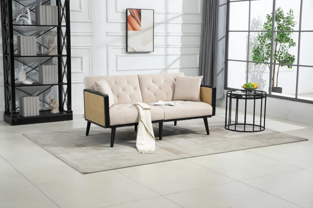 Coolmore Velvet Accent Sofa Metal Feet Beige Primary Seating coolmore w-395