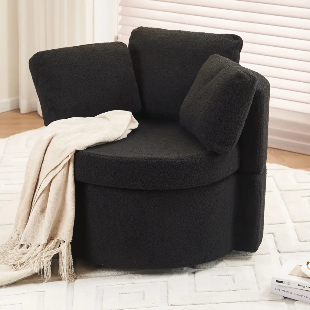 029 Teddy Fabric Swivel Storage Chair Back Cushion Living Room dg collection