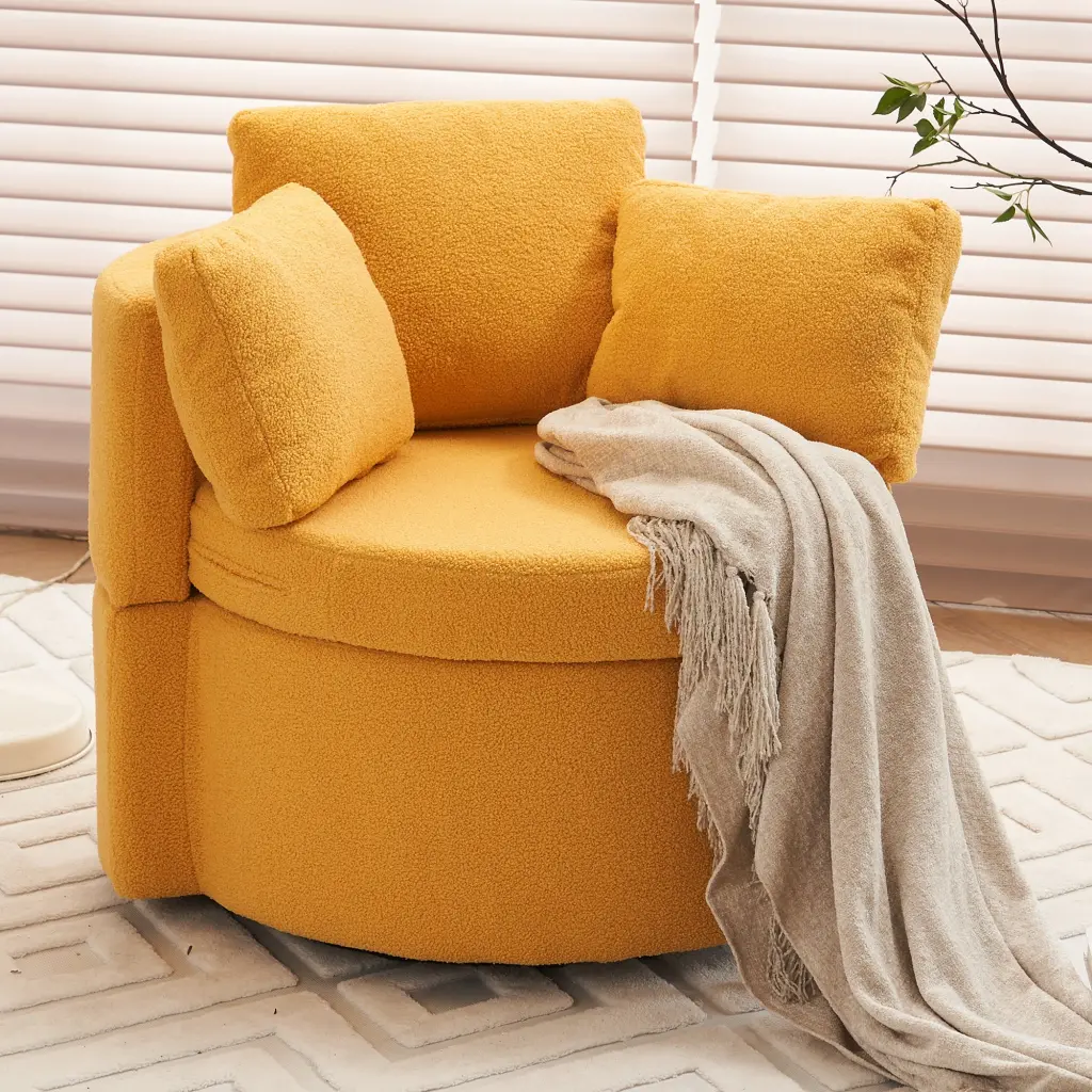029 Teddy Fabric Swivel Storage Chair Back Cushion Living Room dg collection