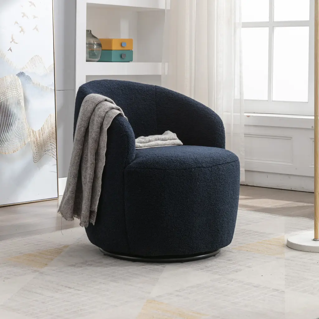 Teddy Fabric Swivel Accent Armchair Barrel Chair Black Powder Coated Base dg collection