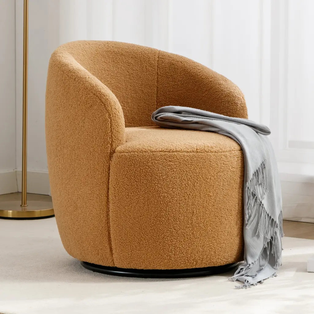 Teddy Fabric Swivel Accent Armchair Barrel Chair Black Powder Coated Base dg collection