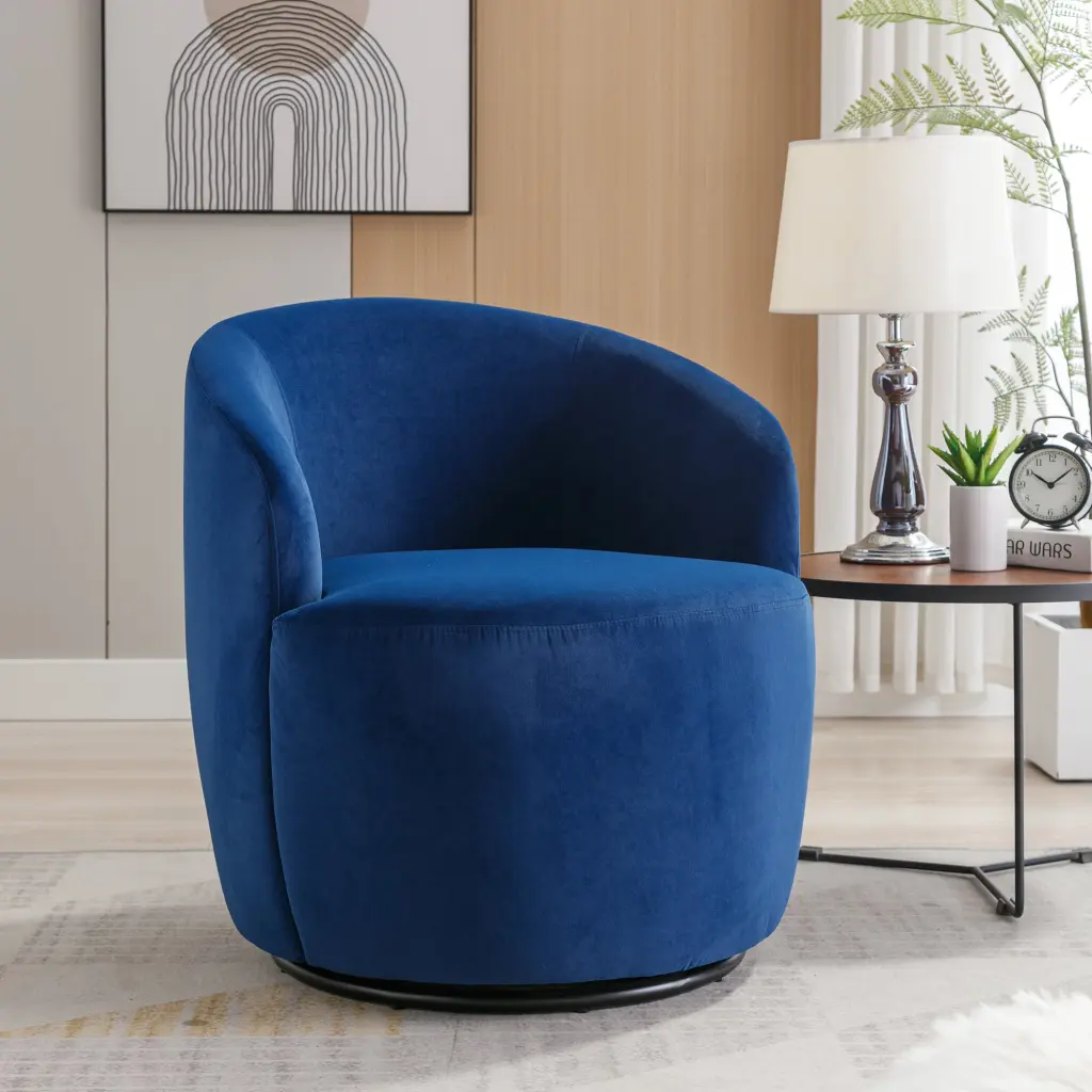Velvet Fabric Swivel Accent Armchair Barrel Chair Black Powder Coating dg collection