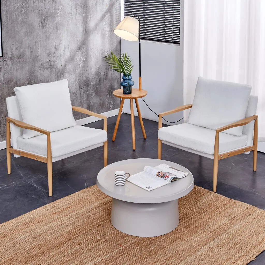 Sofa Chair Set 2 Teddy Velvet Accent Arm Chair Mid Century Modern Upholstered Living Room Furniture droom w-1151