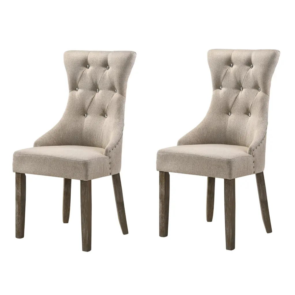 Beige and Reclaimed Grey Tufted Back Side Chairs Set 2 furniture max