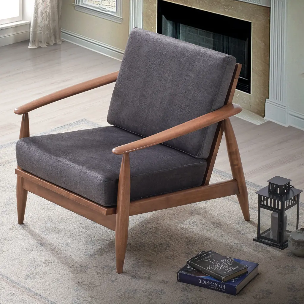 Charcoal and Brown Accent Chair Removable Cushion Living Room furniture max