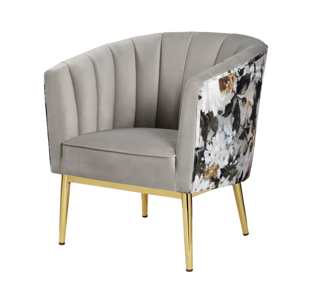 Grey And Gold Padded Accent Chair Barrel Backrest Grey Gold Primary furniture max