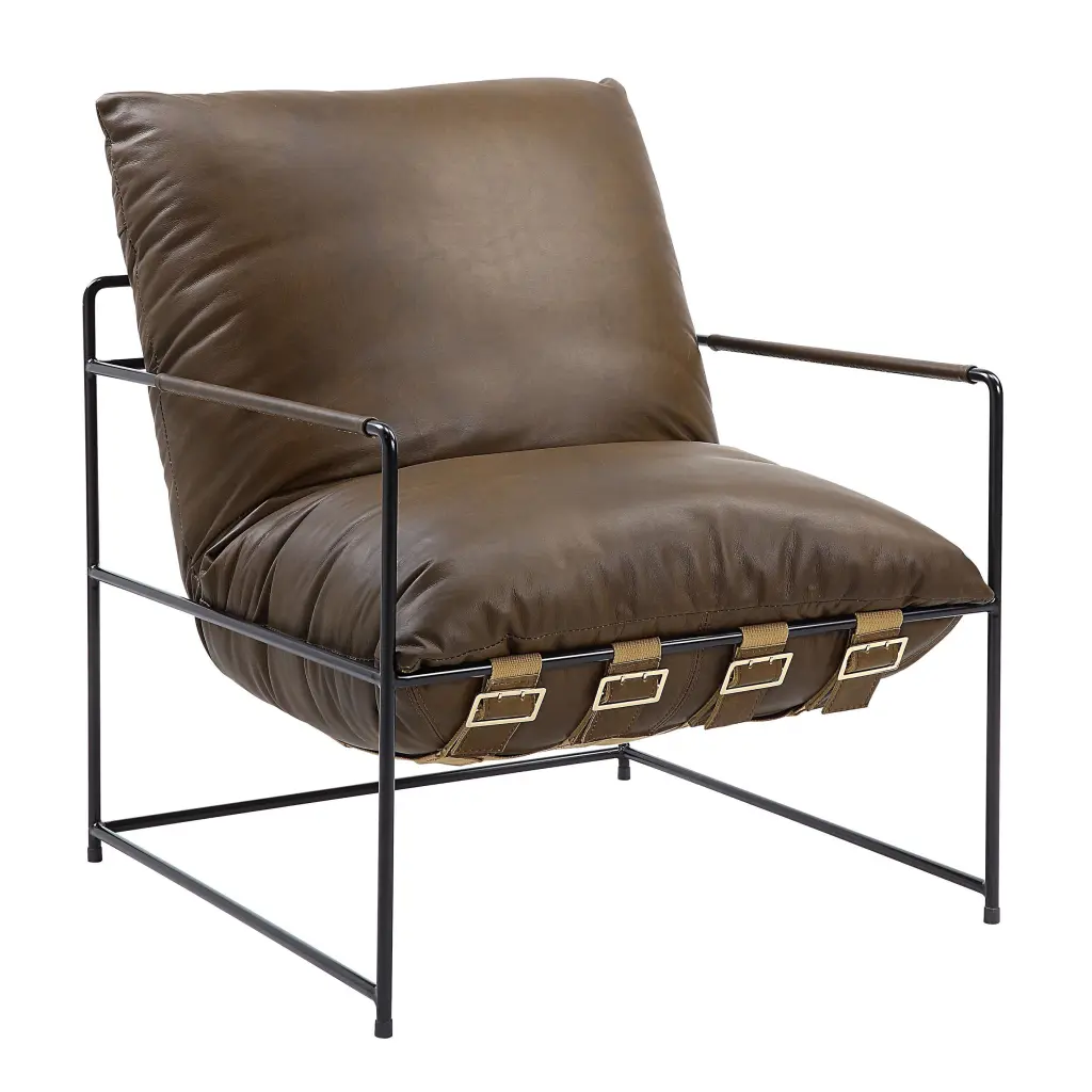 Saturn Accent Chair Loose Cushions Brown Leather Living Space furniture max