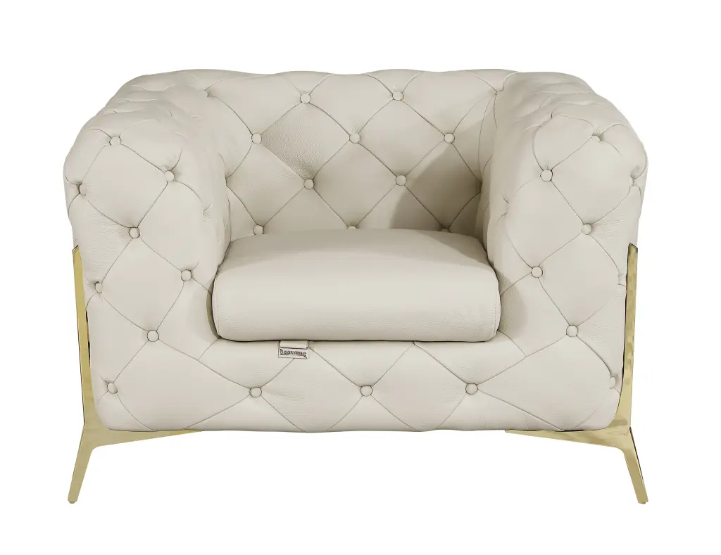 100% Top Grain Italian Leather Chair Beige Foam Upholstered Comfort global united