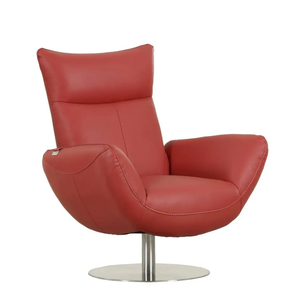Modern Authentic Italian Leather Upholstered Chair Red Foam Padded Lounge Seat global united