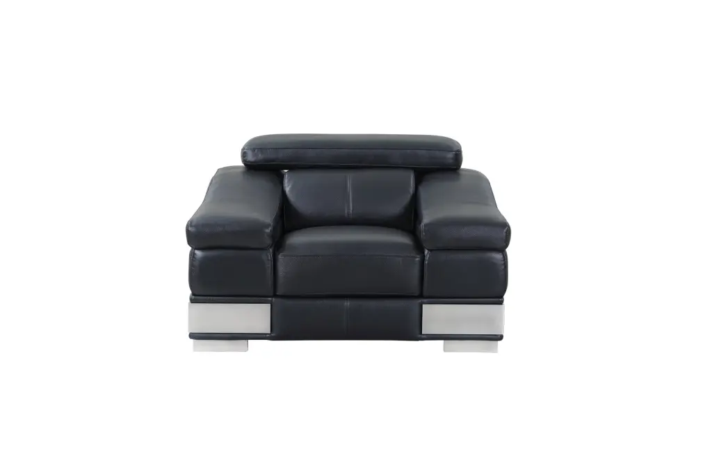Top Grain Italian Leather Chair Black Foam Padded Comfortable Seating global united