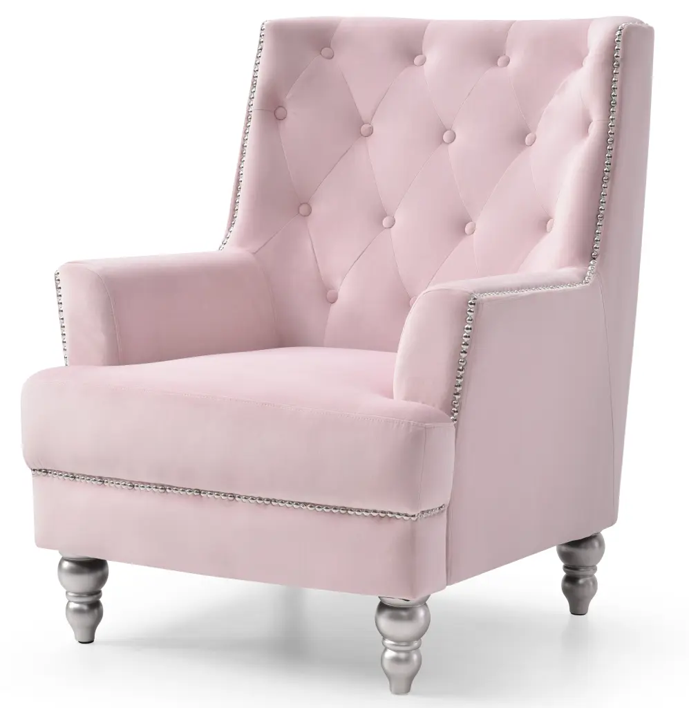 Charming Round Arm Traditional Chair Pink Foam Velvet Upholstered glory furniture