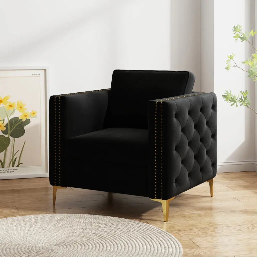 Modern Accent Chair Living Room Upholstered Armchair Metal Legs and Velvet Fabric hdf store