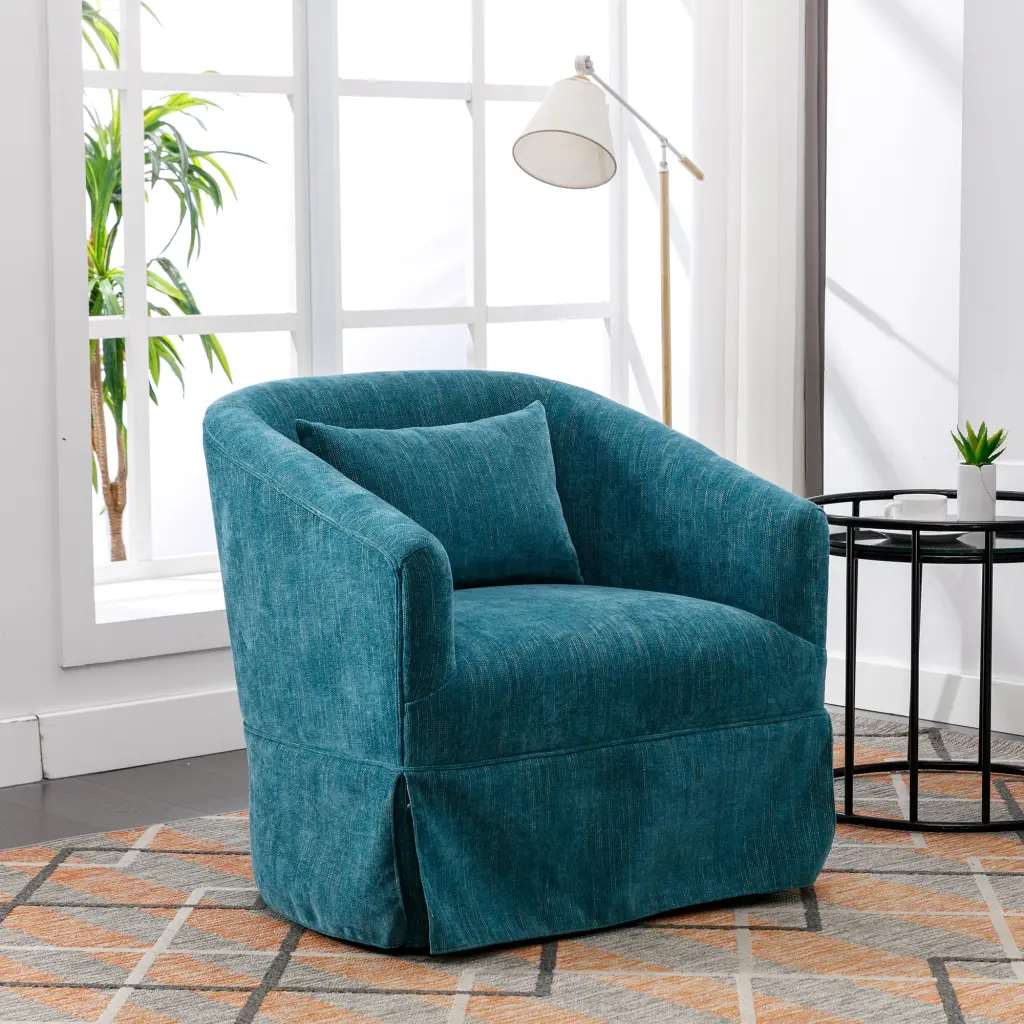 360 Degree Swivel Accent Armchair Linen Blend Green Upholstered Foam Seat homemax