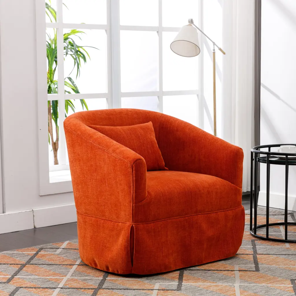 360 Degree Swivel Accent Armchair Linen Blend Orange Upholstery homemax