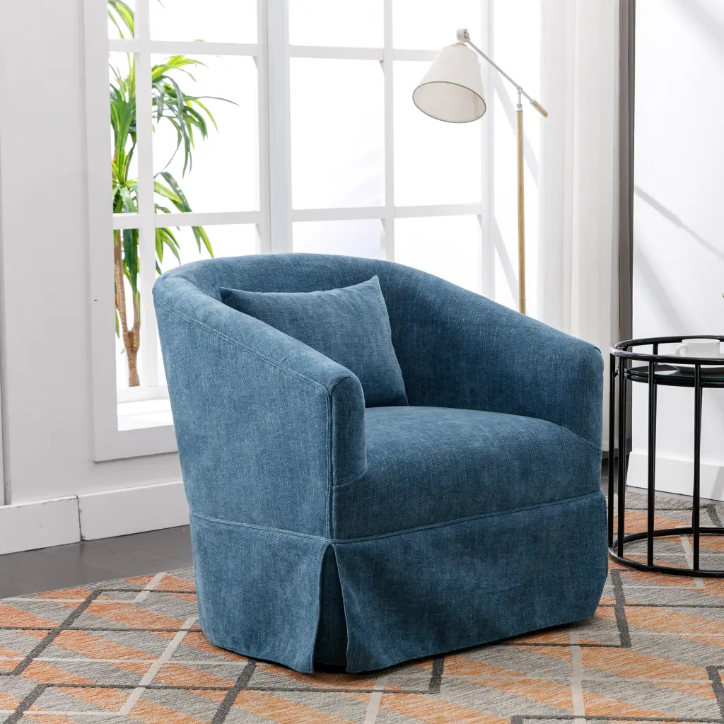 360 Degree Swivel Accent Armchair Linen Blend Blue Upholstered Lounge Chair homemax