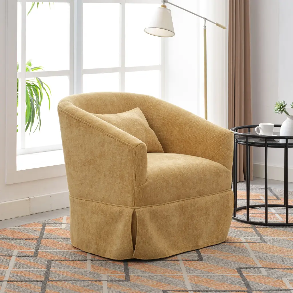 360 Degree Swivel Accent Armchair Linen Blend Mustard Yellow Modern Living Room Chair homemax
