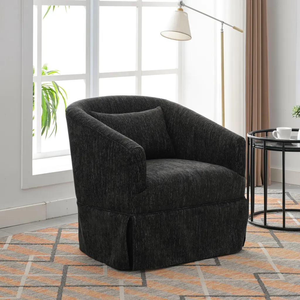 360 Degree Swivel Accent Armchair Linen Blend Black Upholstery homemax