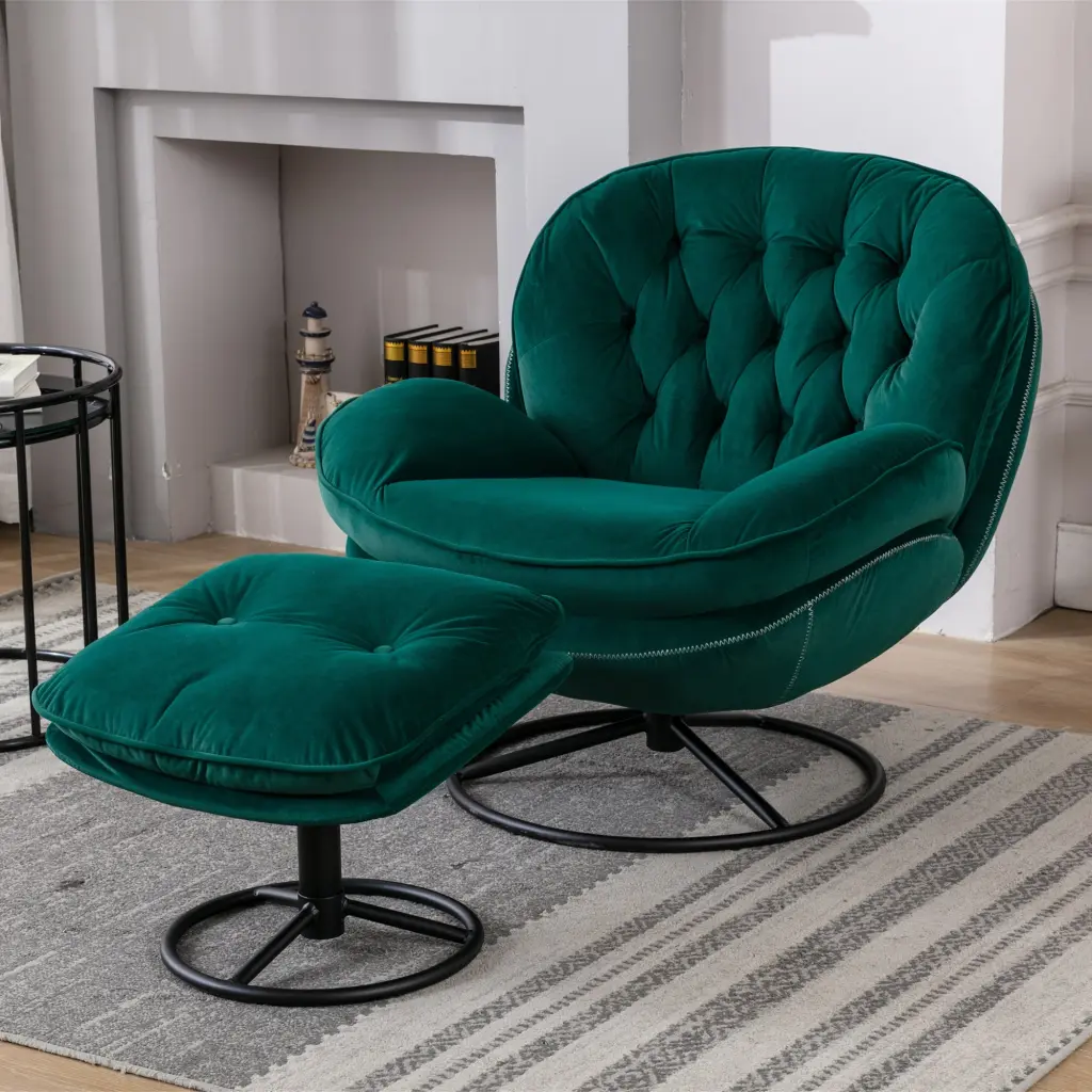 Accent Chair Tv Chair Living Room Chair Ottoman Green Upholstery homemax